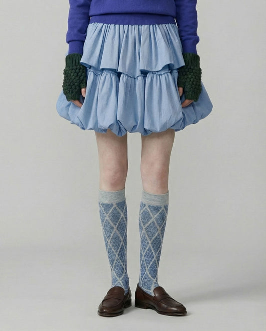 Long Light Blue Argyle Socks