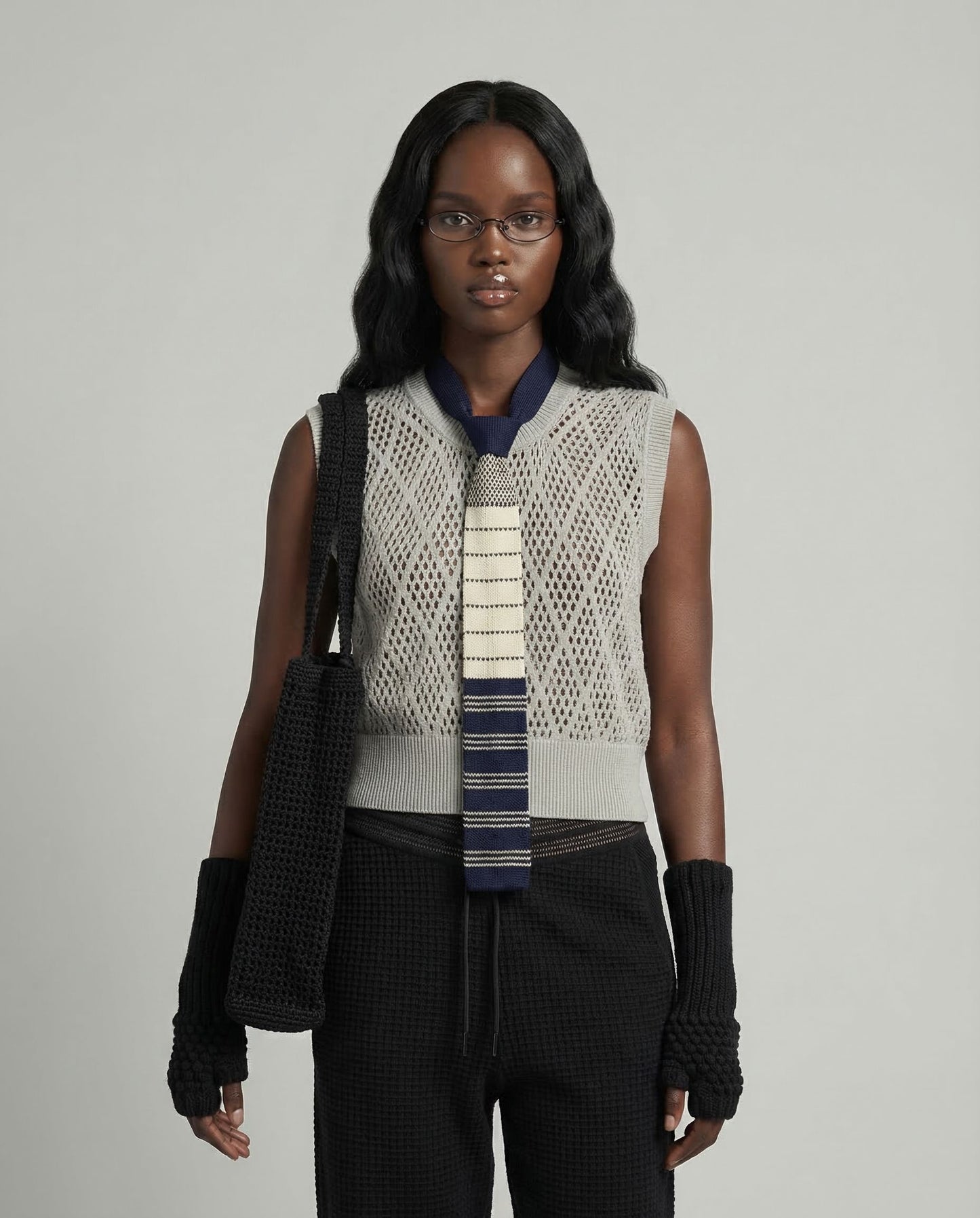 Grey Palanqueado Openwork Stitch Crop